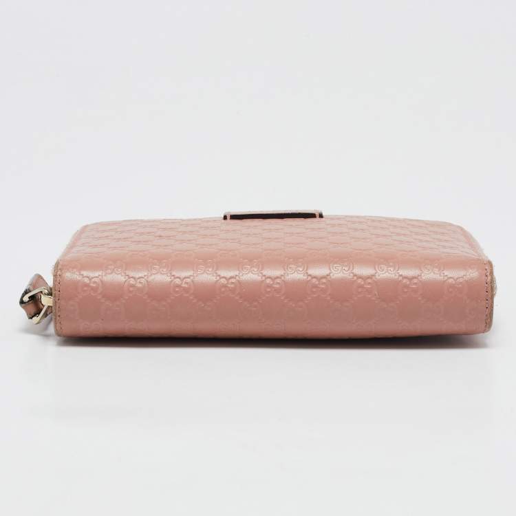 Pre Owned Gucci Dusty Pink Microguccissima Leather Zip Around Wallet
