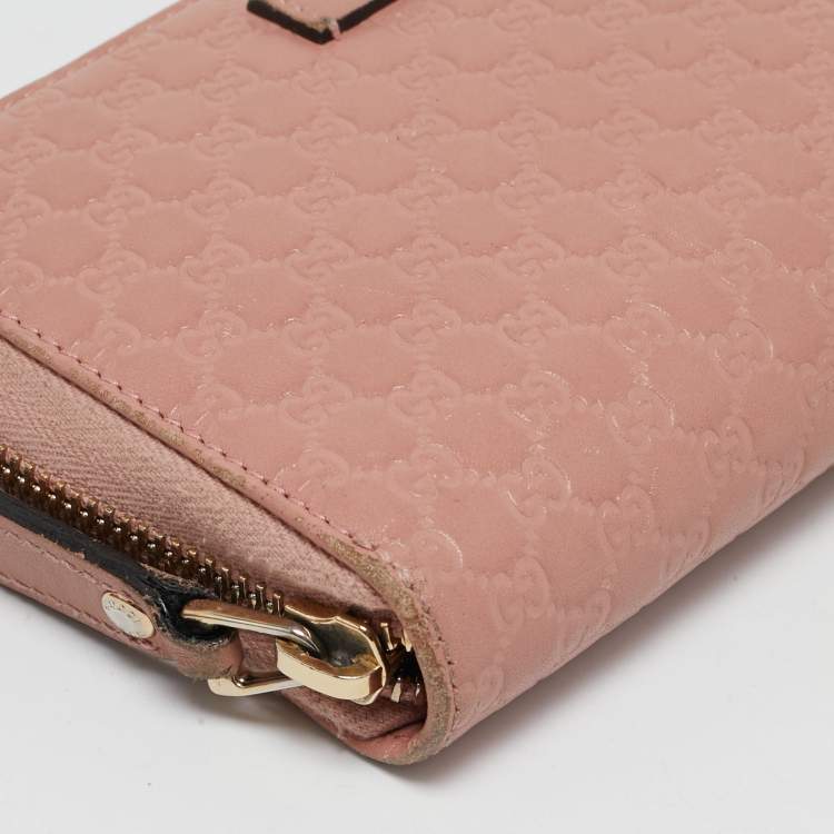 Pre Owned Gucci Dusty Pink Microguccissima Leather Zip Around Wallet