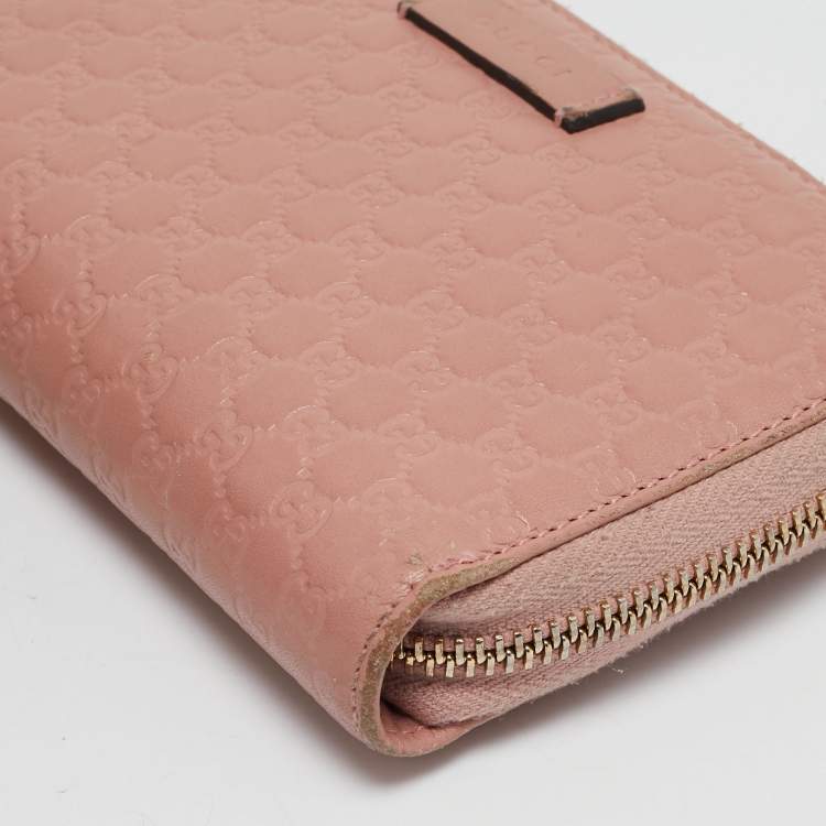 Pre Owned Gucci Dusty Pink Microguccissima Leather Zip Around Wallet
