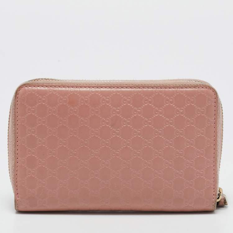 Pre Owned Gucci Dusty Pink Microguccissima Leather Zip Around Wallet