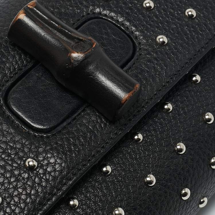 Pre Owned Gucci Black Leather Studded Miss Bamboo Shoulder Bag