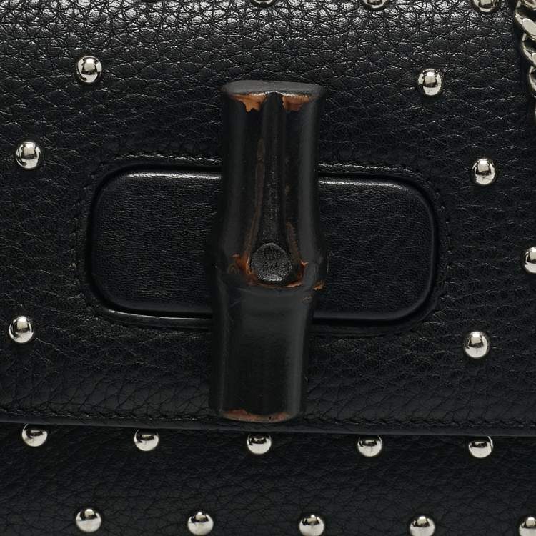 Pre Owned Gucci Black Leather Studded Miss Bamboo Shoulder Bag