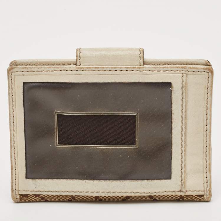 Pre Owned Gucci Beige/Off White GG Canvas and Leather Heart Flap Card Holder