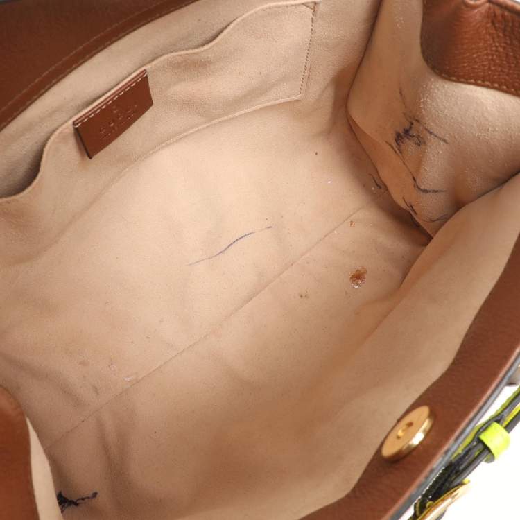 Pre Owned Gucci Brown Leather Small Bamboo Diana Tote