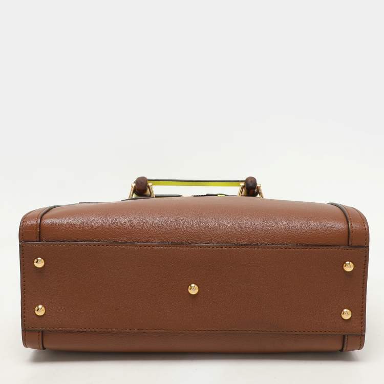 Pre Owned Gucci Brown Leather Small Bamboo Diana Tote