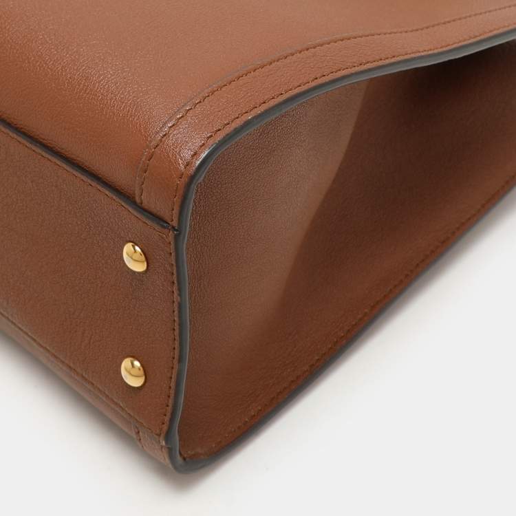Pre Owned Gucci Brown Leather Small Bamboo Diana Tote