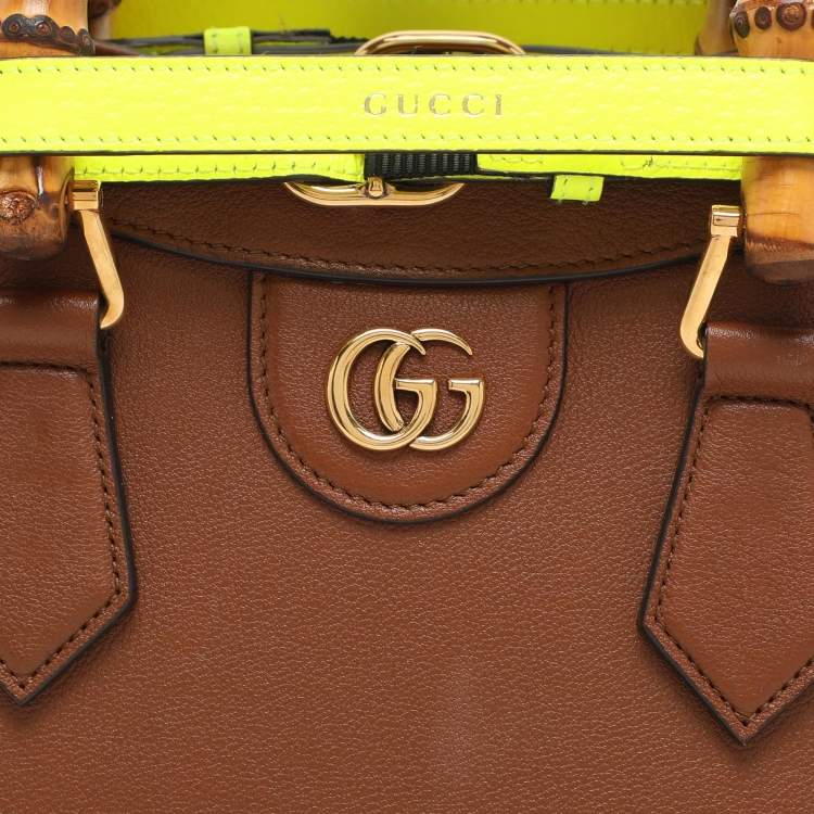 Pre Owned Gucci Brown Leather Small Bamboo Diana Tote