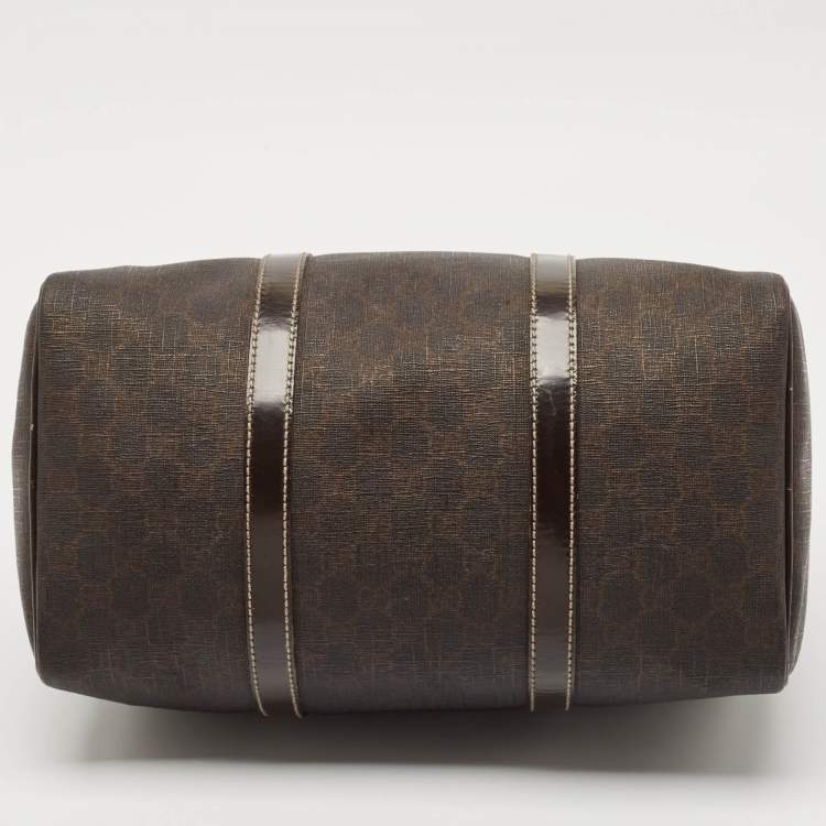 Pre Owned Gucci Dark Brown GG Supreme Canvas and Leather Medium Joy Boston Bag
