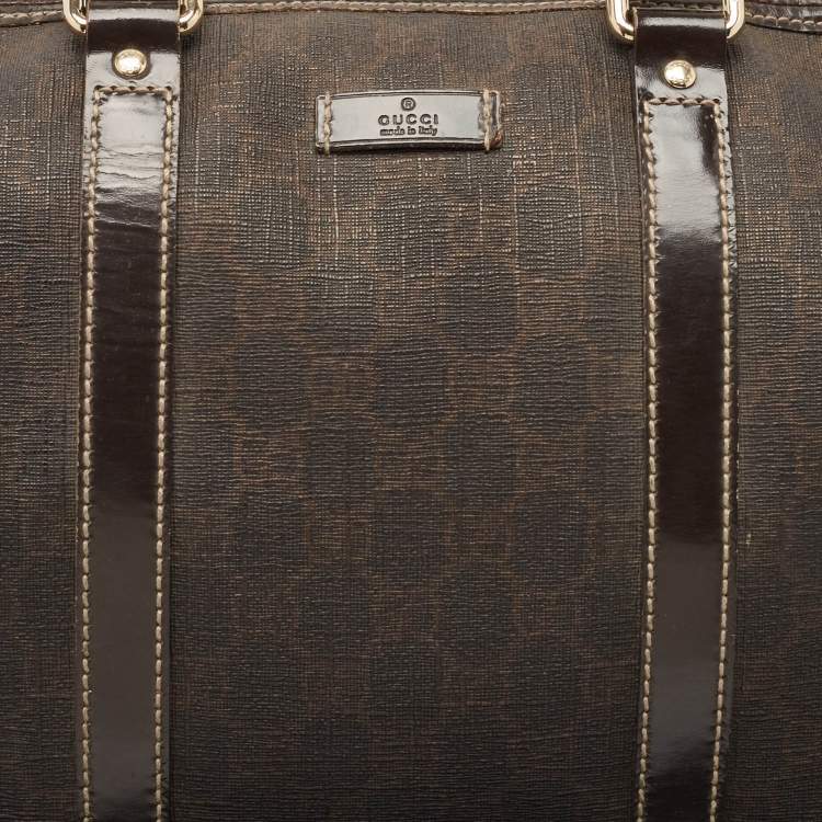 Pre Owned Gucci Dark Brown GG Supreme Canvas and Leather Medium Joy Boston Bag