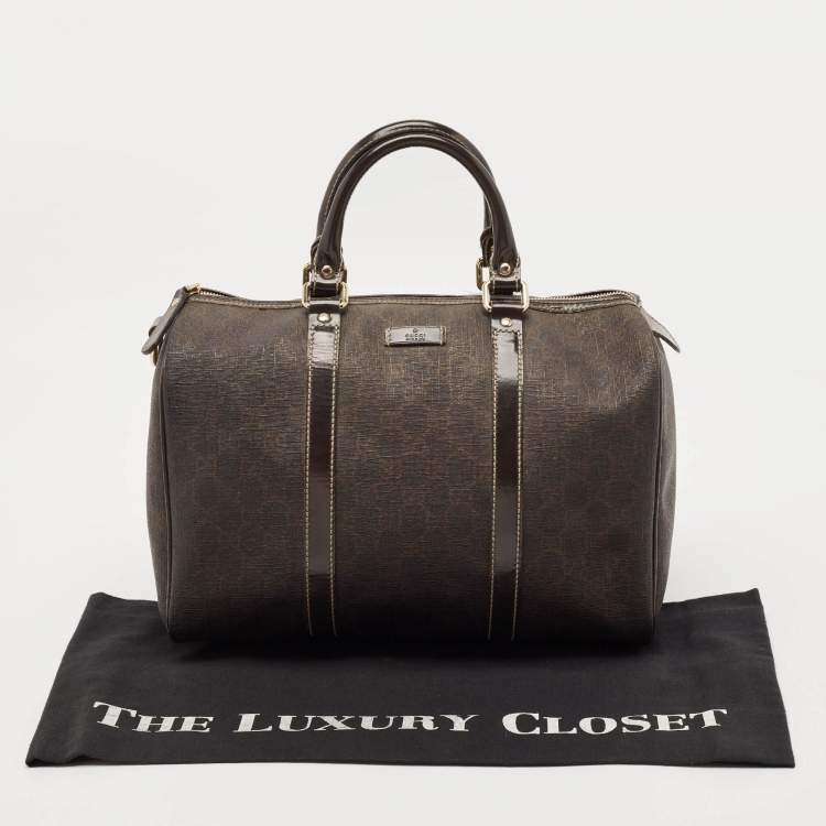 Pre Owned Gucci Dark Brown GG Supreme Canvas and Leather Medium Joy Boston Bag