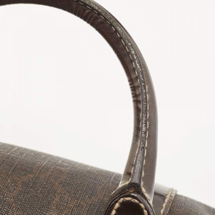 Pre Owned Gucci Dark Brown GG Supreme Canvas and Leather Medium Joy Boston Bag