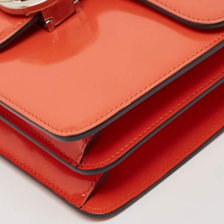 Pre Owned Gucci Orange Patent Leather Dollar Interlocking G Crossbody Bag