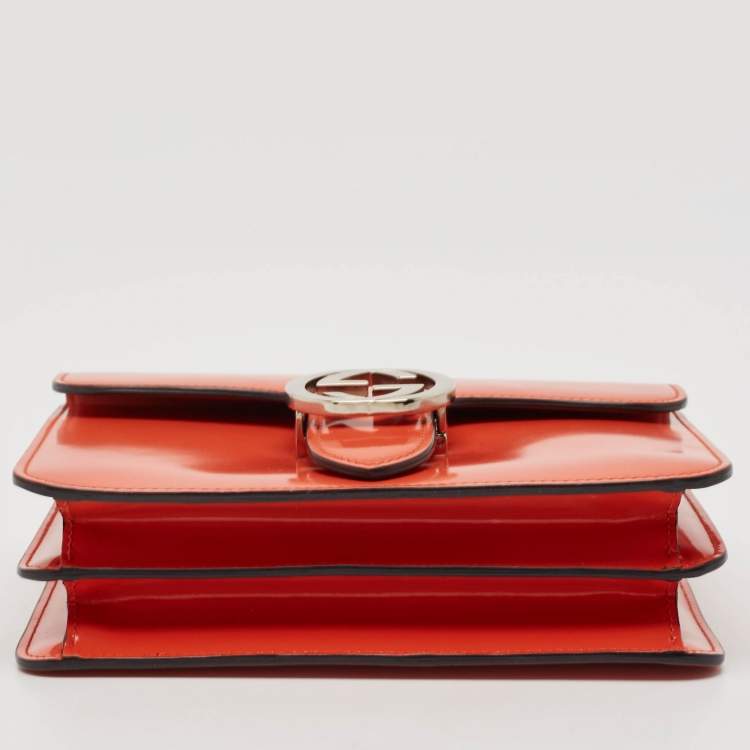 Pre Owned Gucci Orange Patent Leather Dollar Interlocking G Crossbody Bag