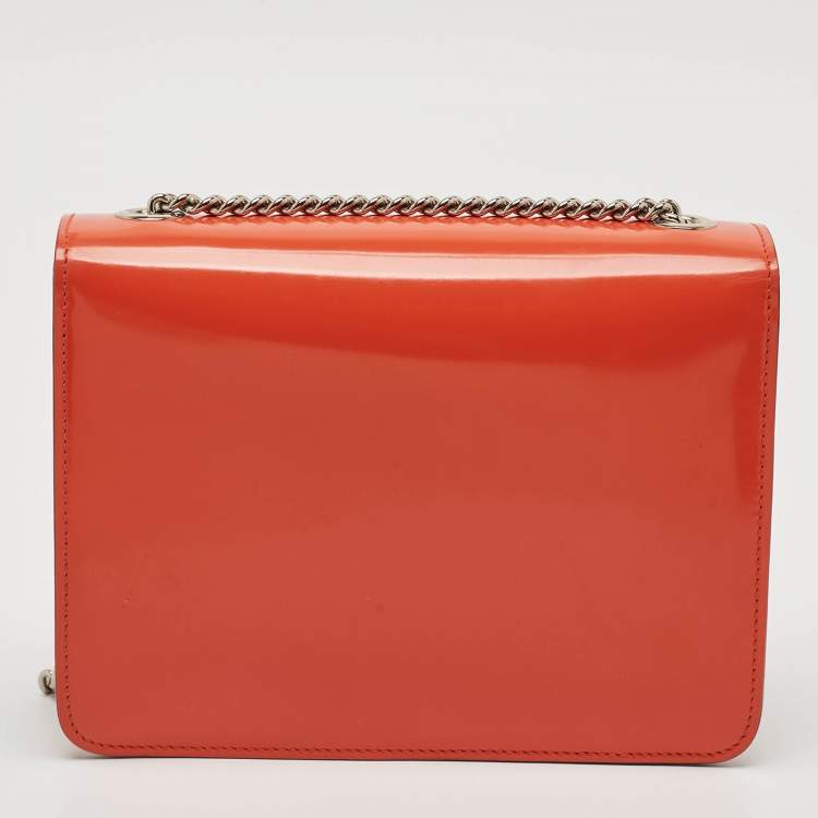 Pre Owned Gucci Orange Patent Leather Dollar Interlocking G Crossbody Bag