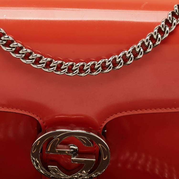 Pre Owned Gucci Orange Patent Leather Dollar Interlocking G Crossbody Bag