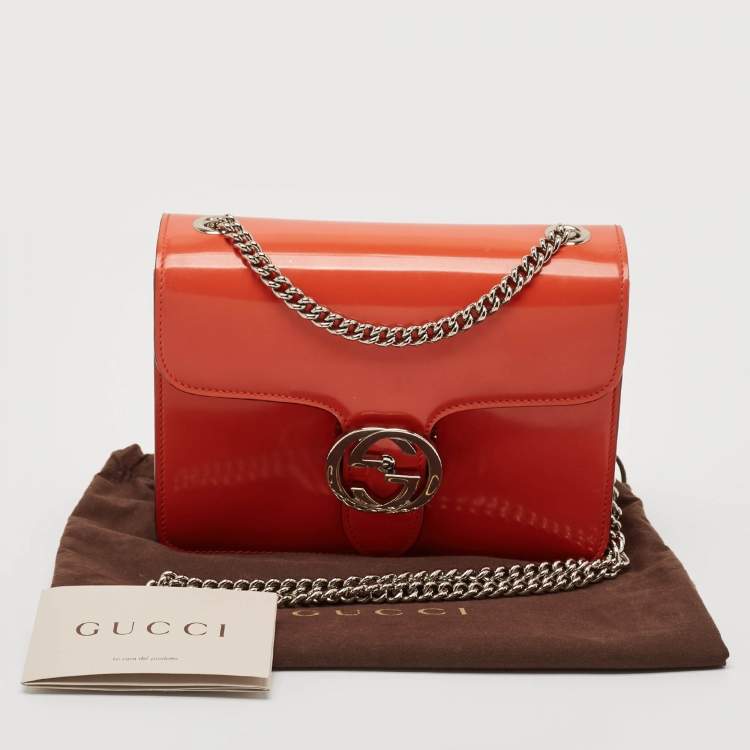 Pre Owned Gucci Orange Patent Leather Dollar Interlocking G Crossbody Bag