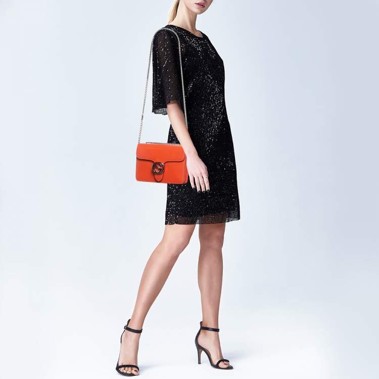Pre Owned Gucci Orange Patent Leather Dollar Interlocking G Crossbody Bag