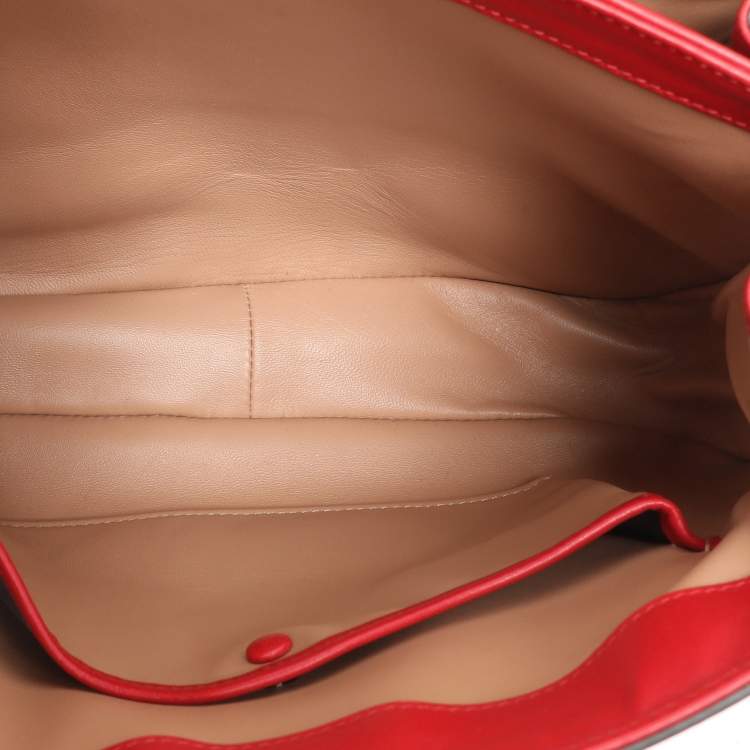 Pre Owned Gucci Red Patent Leather Lady Lock Bamboo Top Handle Bag