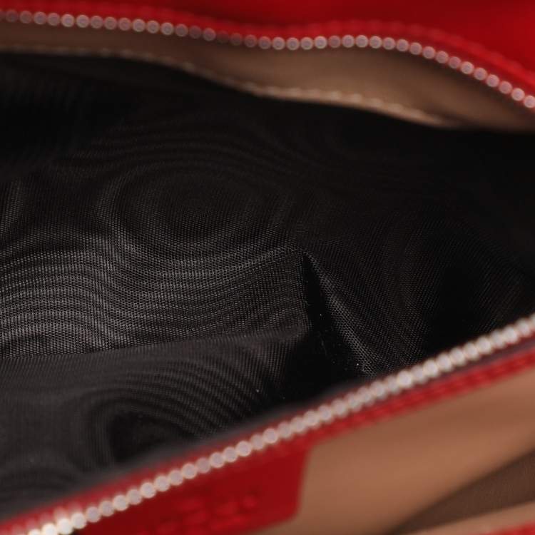 Pre Owned Gucci Red Patent Leather Lady Lock Bamboo Top Handle Bag