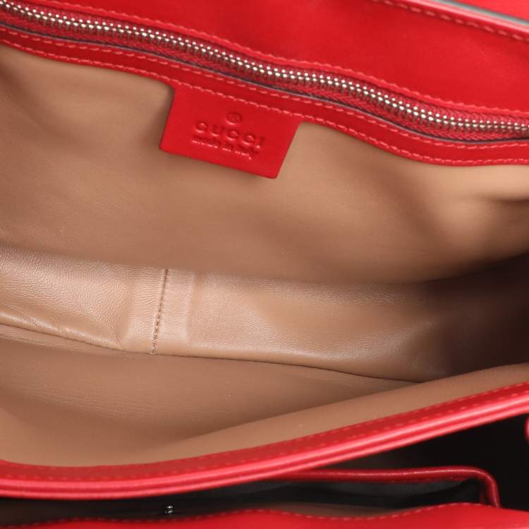 Pre Owned Gucci Red Patent Leather Lady Lock Bamboo Top Handle Bag