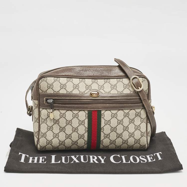 Pre Owned Gucci Beige/Brown GG Supreme Canvas and Leather Medium Ophidia Crossbody Bag