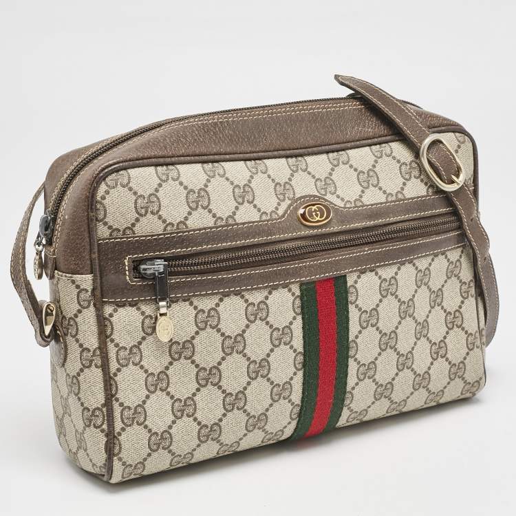 Pre Owned Gucci Beige/Brown GG Supreme Canvas and Leather Medium Ophidia Crossbody Bag