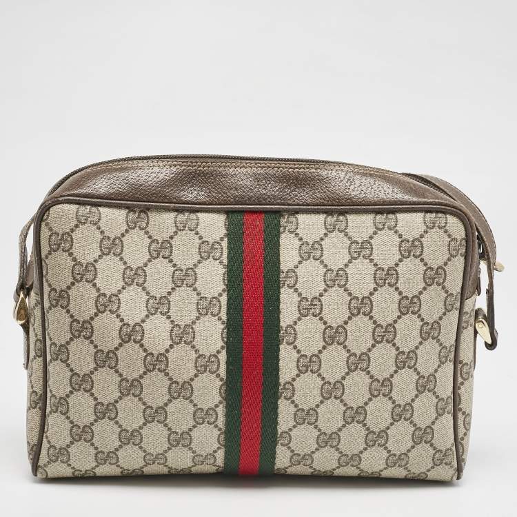 Pre Owned Gucci Beige/Brown GG Supreme Canvas and Leather Medium Ophidia Crossbody Bag