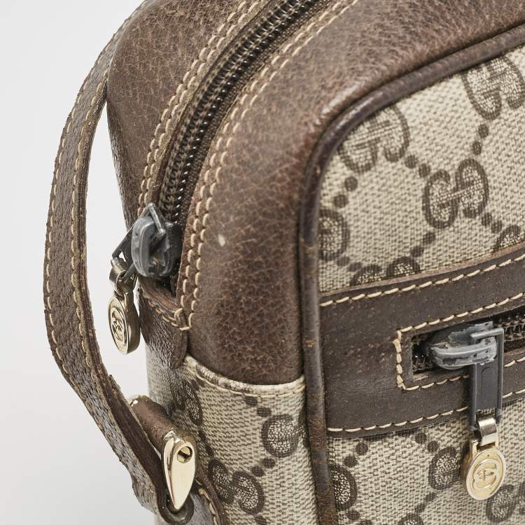 Pre Owned Gucci Beige/Brown GG Supreme Canvas and Leather Medium Ophidia Crossbody Bag