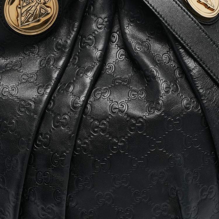 Pre Owned Gucci Black Guccissima Leather Large Hysteria Hobo