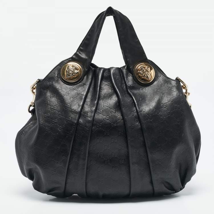 Pre Owned Gucci Black Guccissima Leather Large Hysteria Hobo