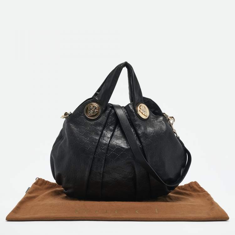 Pre Owned Gucci Black Guccissima Leather Large Hysteria Hobo
