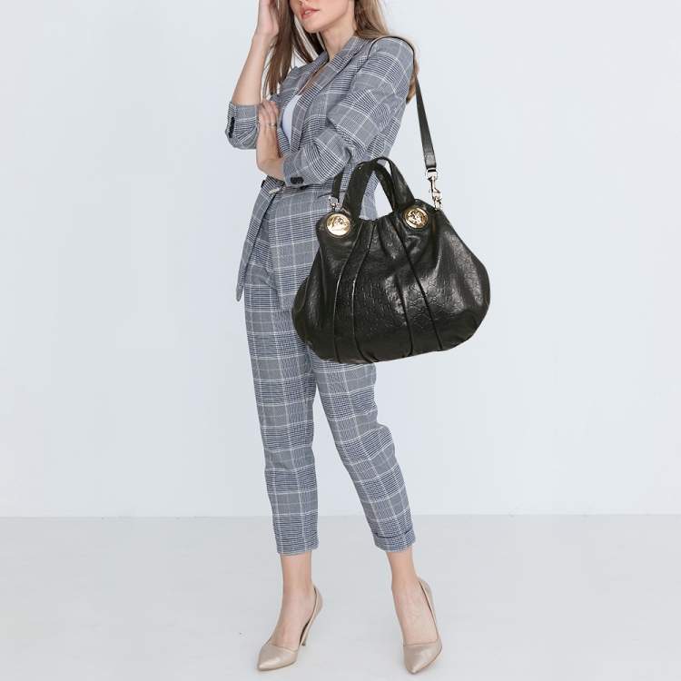 Pre Owned Gucci Black Guccissima Leather Large Hysteria Hobo