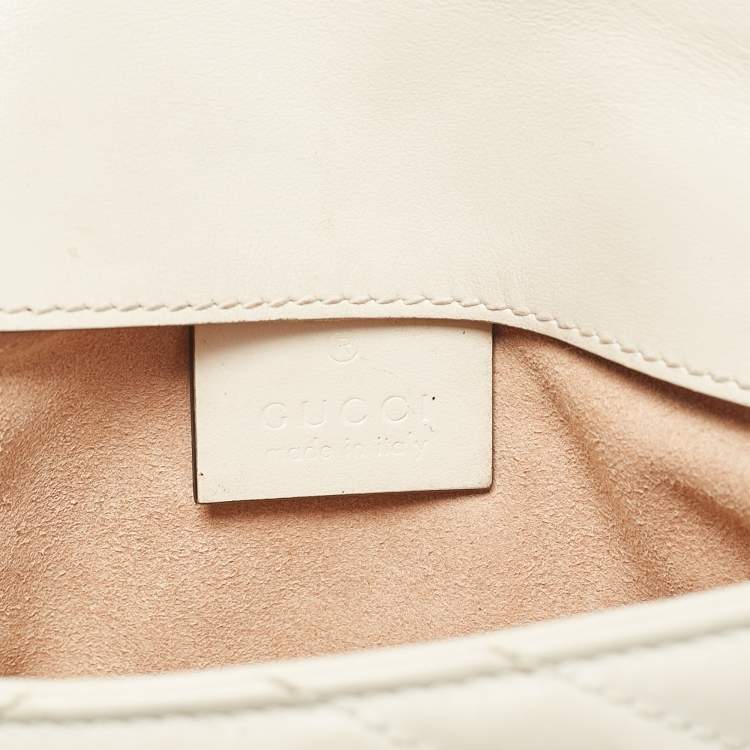 Pre Owned Gucci Off White Matelassé Leather Super Mini GG Marmont Shoulder Bag