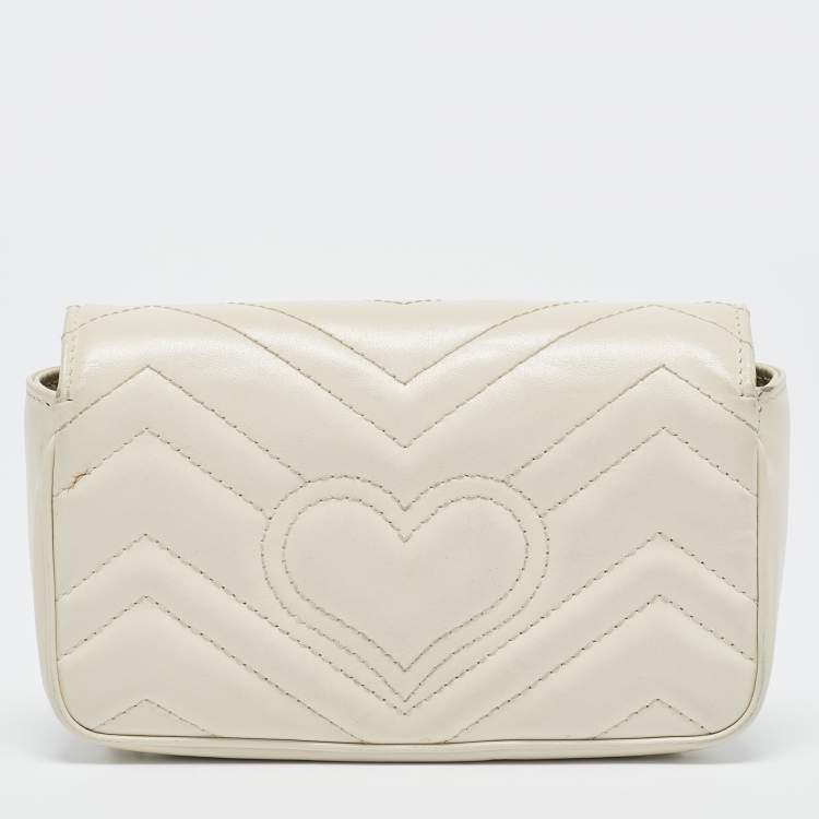 Pre Owned Gucci Off White Matelassé Leather Super Mini GG Marmont Shoulder Bag