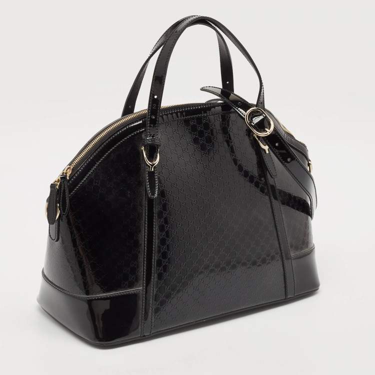 مملوكة مسبقًا Gucci Black Microguccissima Patent Leather Nice Dome Bag