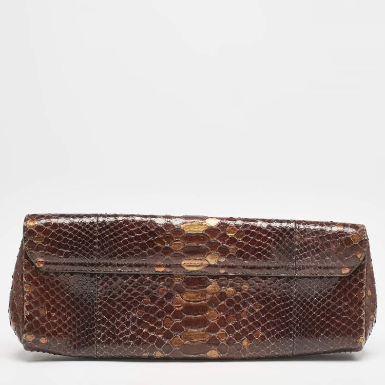 Pre Owned Gucci Brown Ombre Python Tassel Clutch