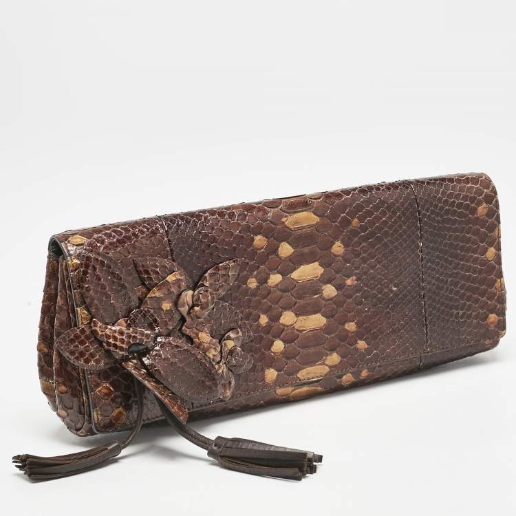 Pre Owned Gucci Brown Ombre Python Tassel Clutch