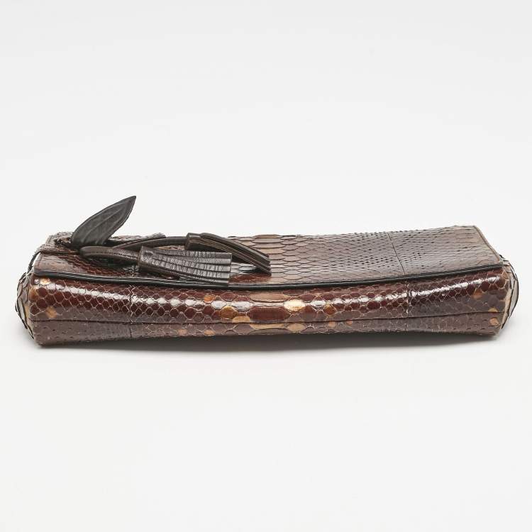 Pre Owned Gucci Brown Ombre Python Tassel Clutch
