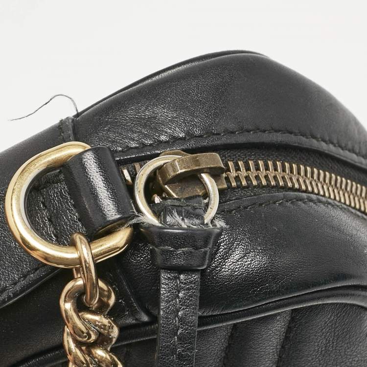 Pre Owned Gucci Black Matelassé Leather Mini GG Marmont Camera Bag