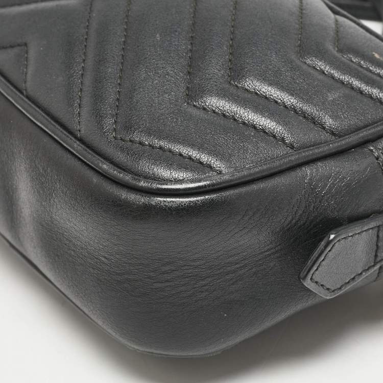 Pre Owned Gucci Black Matelassé Leather Mini GG Marmont Camera Bag