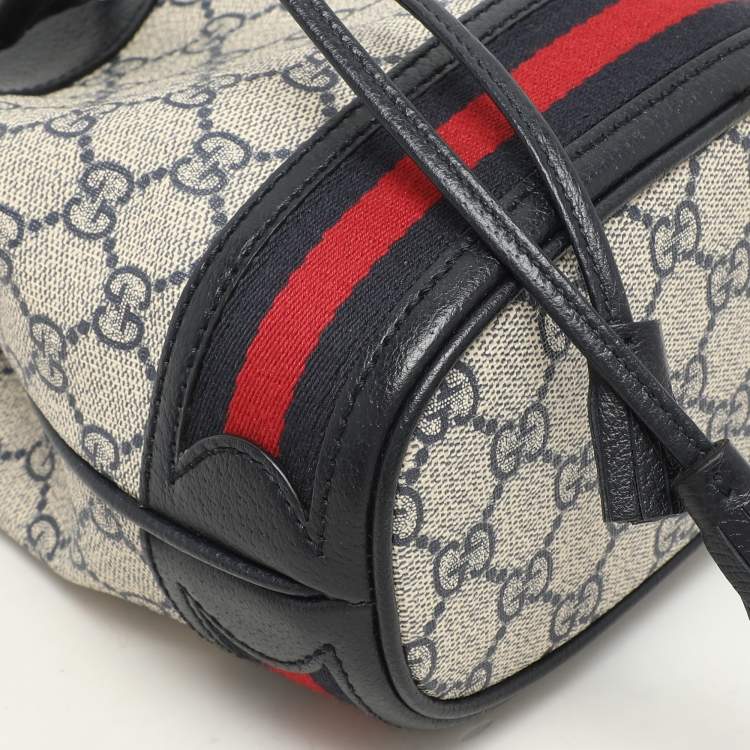 Pre Owned Gucci Blue/Beige GG Supreme Canvas and Leather Mini Ophidia Drawstring Bucket Bag