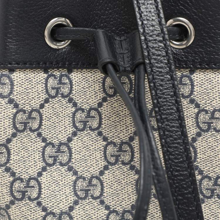 Pre Owned Gucci Blue/Beige GG Supreme Canvas and Leather Mini Ophidia Drawstring Bucket Bag