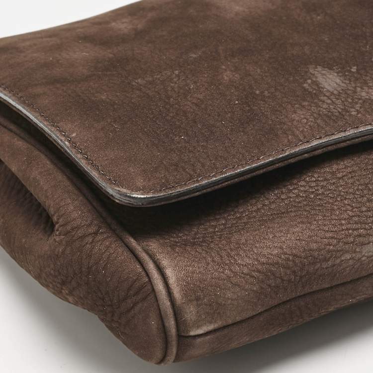 Pre Owned Gucci Dark Brown Nubuck Leather Ribot Horse Head Clutch