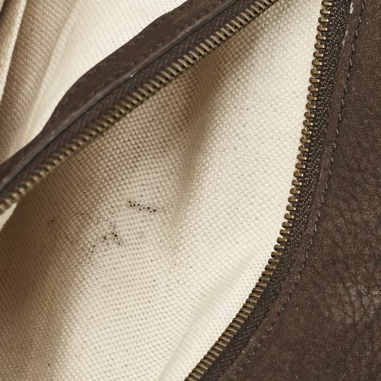 Pre Owned Gucci Dark Brown Nubuck Leather Ribot Horse Head Clutch