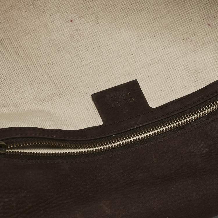 Pre Owned Gucci Dark Brown Nubuck Leather Ribot Horse Head Clutch