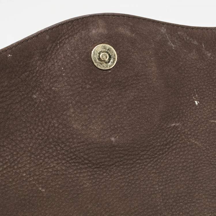 Pre Owned Gucci Dark Brown Nubuck Leather Ribot Horse Head Clutch