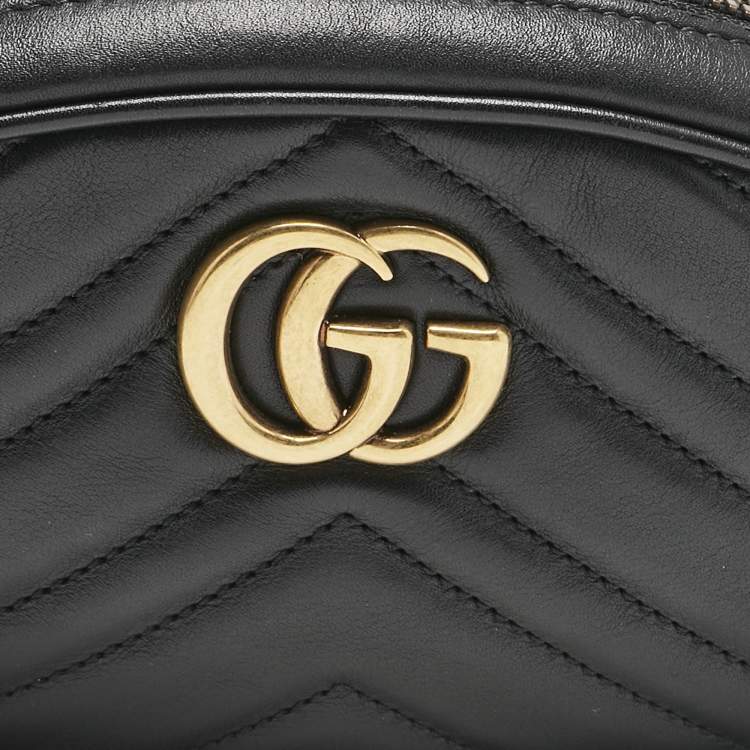 Pre Owned Gucci Black Matelassé Leather Mini GG Marmont Belt Bag