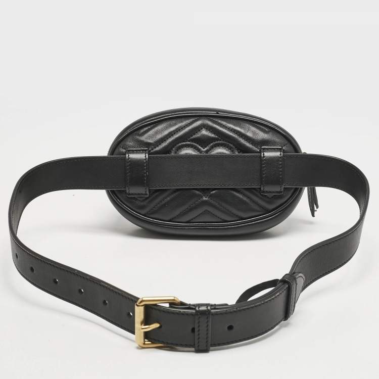 Pre Owned Gucci Black Matelassé Leather Mini GG Marmont Belt Bag