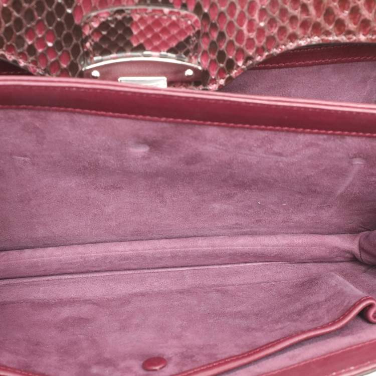 Pre Owned Gucci Burgundy Python Lady Lock Briefcase Clutch