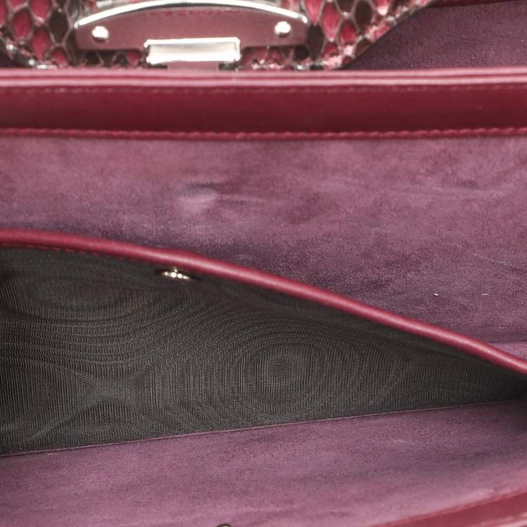 Pre Owned Gucci Burgundy Python Lady Lock Briefcase Clutch